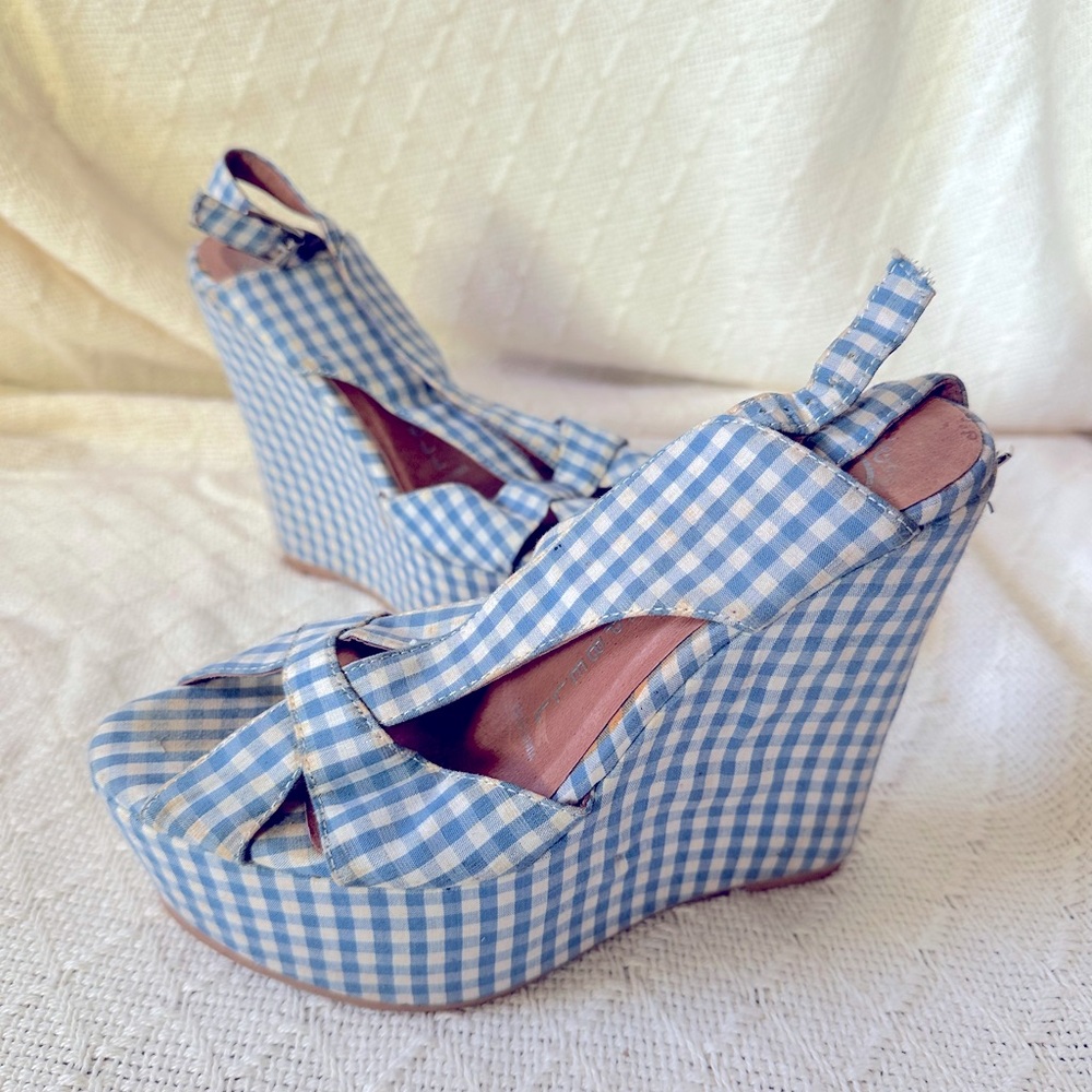 Jeffrey Campbell Wedges Blue and White Gingham